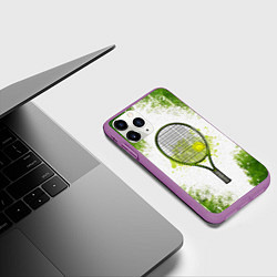 Чехол iPhone 11 Pro матовый Теннисная ракетка в зеленом, цвет: 3D-фиолетовый — фото 2