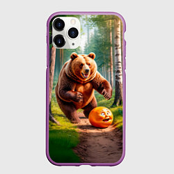 Чехол iPhone 11 Pro матовый Колобок и медведь, цвет: 3D-фиолетовый