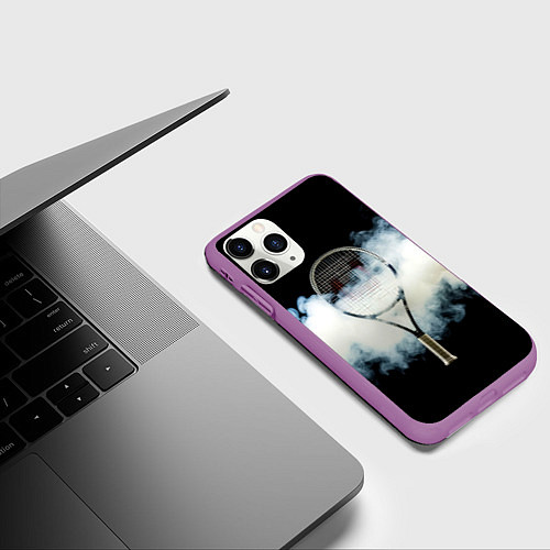 Чехол iPhone 11 Pro матовый Теннисная ракетка в дыму / 3D-Фиолетовый – фото 3