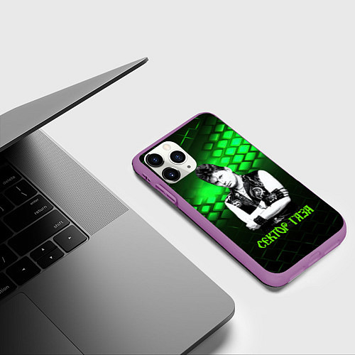 Чехол iPhone 11 Pro матовый Сектор газа зеленый текстурный фон / 3D-Фиолетовый – фото 3