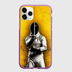 Чехол iPhone 11 Pro матовый Фехтовальщик с рапирой на желтом, цвет: 3D-фиолетовый
