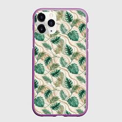 Чехол iPhone 11 Pro матовый Листья монстеры на мраморном фоне, цвет: 3D-фиолетовый