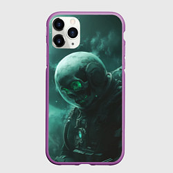Чехол iPhone 11 Pro матовый Космонавт скелет с зеленым светом, цвет: 3D-фиолетовый