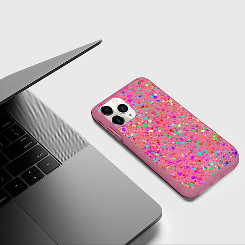 Чехол iPhone 11 Pro матовый Розовый с разноцветными брызгами / 3D-Малиновый – фото 3