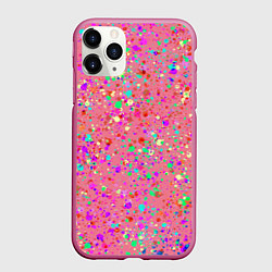 Чехол iPhone 11 Pro матовый Розовый с разноцветными брызгами, цвет: 3D-малиновый