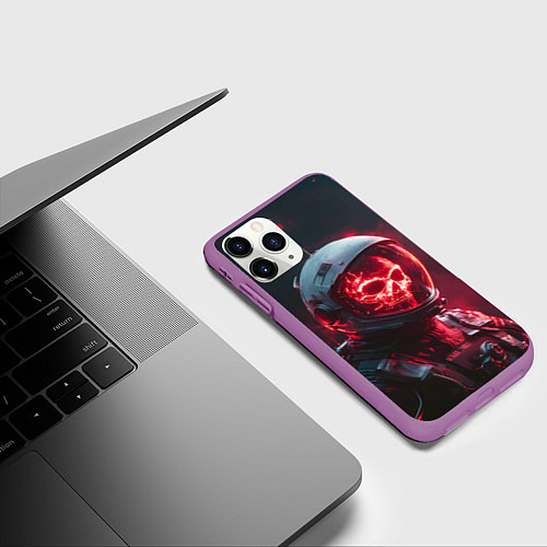 Чехол iPhone 11 Pro матовый Красный скелет космонавта / 3D-Фиолетовый – фото 3