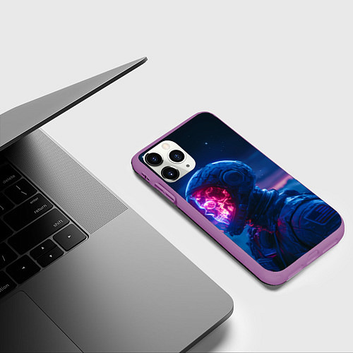 Чехол iPhone 11 Pro матовый Синий космонавт с красным черепом / 3D-Фиолетовый – фото 3