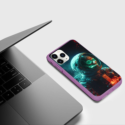 Чехол iPhone 11 Pro матовый Череп космонавта в скафандре / 3D-Фиолетовый – фото 3