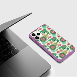 Чехол iPhone 11 Pro матовый Слоны и мандалы паттерн в индийской стилистике, цвет: 3D-фиолетовый — фото 2