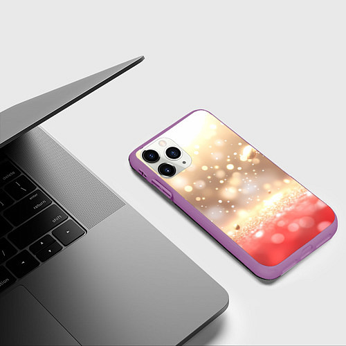 Чехол iPhone 11 Pro матовый Золотые блики текстура / 3D-Фиолетовый – фото 3