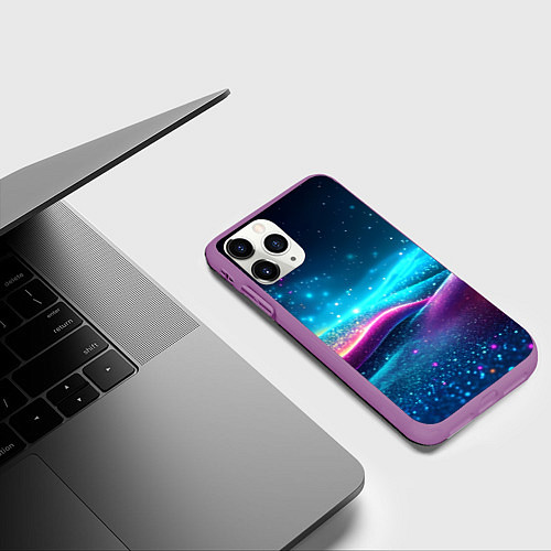 Чехол iPhone 11 Pro матовый Синий блестящий фон текстура / 3D-Фиолетовый – фото 3