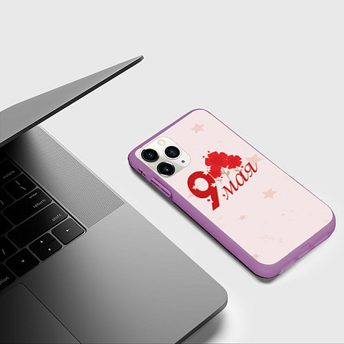 Чехол iPhone 11 Pro матовый 9 мая гвоздики / 3D-Фиолетовый – фото 3