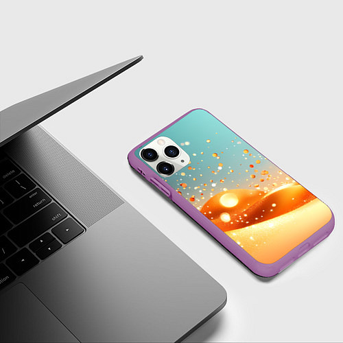 Чехол iPhone 11 Pro матовый Золотая песочная абстракция фон / 3D-Фиолетовый – фото 3