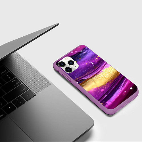 Чехол iPhone 11 Pro матовый Фиолетовая текстура с блестяшками / 3D-Фиолетовый – фото 3