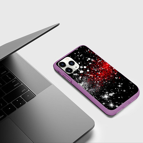Чехол iPhone 11 Pro матовый Бело-красные блестяшки на черном / 3D-Фиолетовый – фото 3