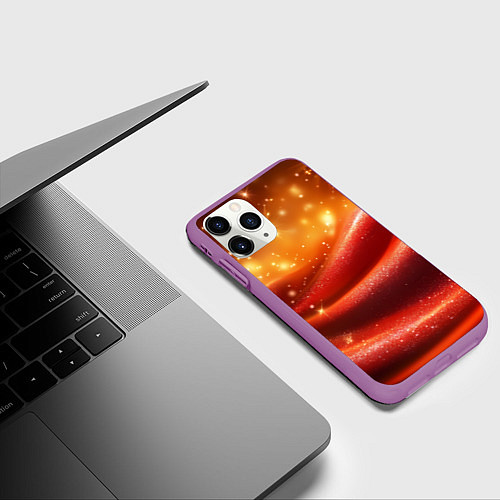 Чехол iPhone 11 Pro матовый Красная волнистая текстура с блеском / 3D-Фиолетовый – фото 3