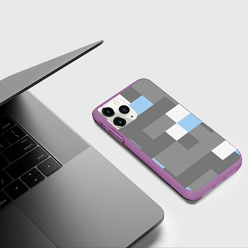 Чехол iPhone 11 Pro матовый Полосы серо бело синие / 3D-Фиолетовый – фото 3