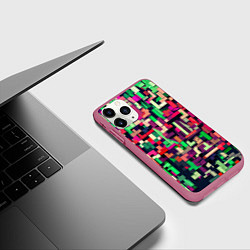 Чехол iPhone 11 Pro матовый Зелёно-розовый геометричные фигуры, цвет: 3D-малиновый — фото 2