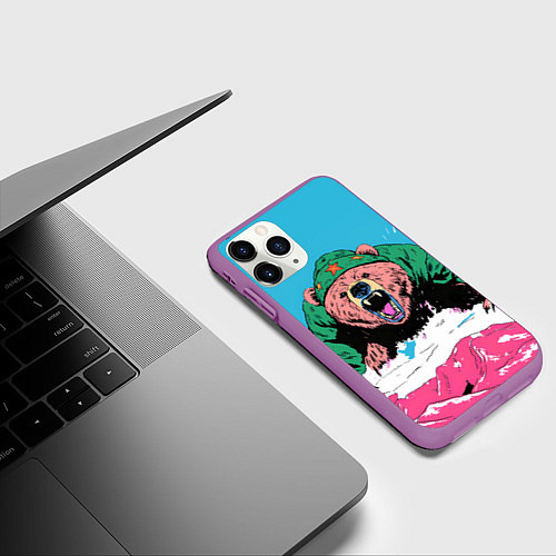 Чехол iPhone 11 Pro матовый Хищный русский медведь / 3D-Фиолетовый – фото 3