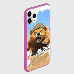 Чехол iPhone 11 Pro матовый Медведь бежит среди волн, цвет: 3D-фиолетовый — фото 2