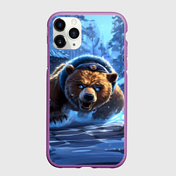 Чехол iPhone 11 Pro матовый Злой русский медведь иллюстрация, цвет: 3D-фиолетовый