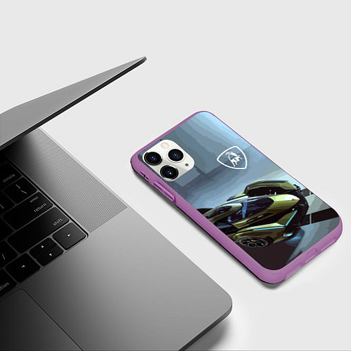 Чехол iPhone 11 Pro матовый Lamborghini - motorsport extreme / 3D-Фиолетовый – фото 3