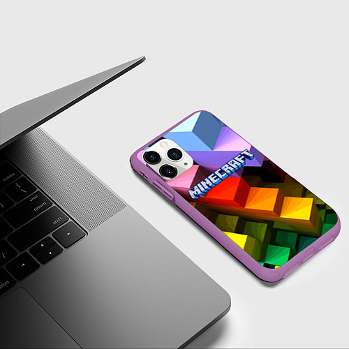 Чехол iPhone 11 Pro матовый Minecraft - pattern / 3D-Фиолетовый – фото 3