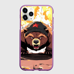 Чехол iPhone 11 Pro матовый Злой русский медведь с пилоткой на голове