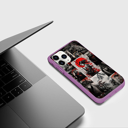 Чехол iPhone 11 Pro матовый Japanese samurai art / 3D-Фиолетовый – фото 3
