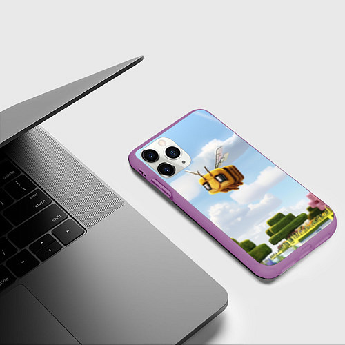 Чехол iPhone 11 Pro матовый Пчёлка - Minecraft / 3D-Фиолетовый – фото 3