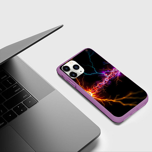 Чехол iPhone 11 Pro матовый Две неоновые вспышки / 3D-Фиолетовый – фото 3