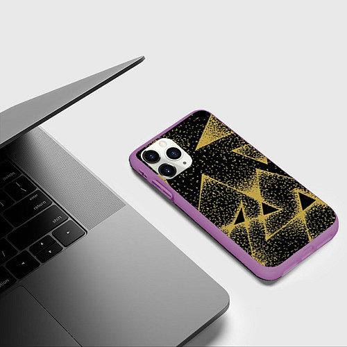 Чехол iPhone 11 Pro матовый Triangle yellow with dots / 3D-Фиолетовый – фото 3