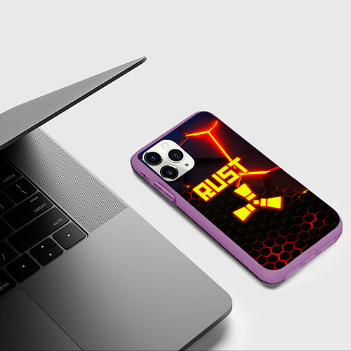 Чехол iPhone 11 Pro матовый Rust hexagon краски / 3D-Фиолетовый – фото 3