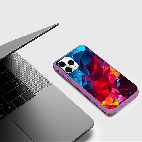 Чехол iPhone 11 Pro матовый Красные и синие минералы / 3D-Фиолетовый – фото 3