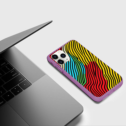 Чехол iPhone 11 Pro матовый Абстрактные цветные линии / 3D-Фиолетовый – фото 3
