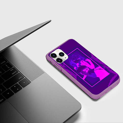 Чехол iPhone 11 Pro матовый Anime girl neon / 3D-Фиолетовый – фото 3