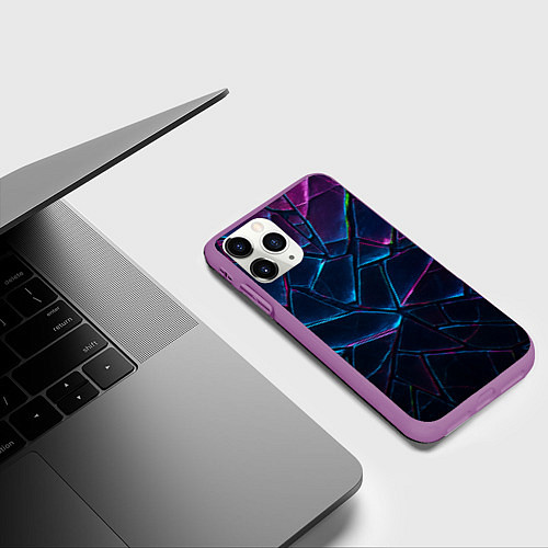 Чехол iPhone 11 Pro матовый Неоновые линии и фигуры / 3D-Фиолетовый – фото 3