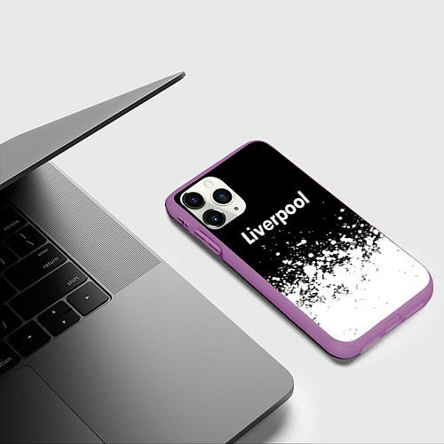Чехол iPhone 11 Pro матовый Liverpool краски белые / 3D-Фиолетовый – фото 3