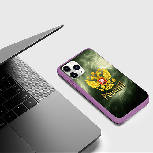 Чехол iPhone 11 Pro матовый Россия - герб на зеленом фоне / 3D-Фиолетовый – фото 3