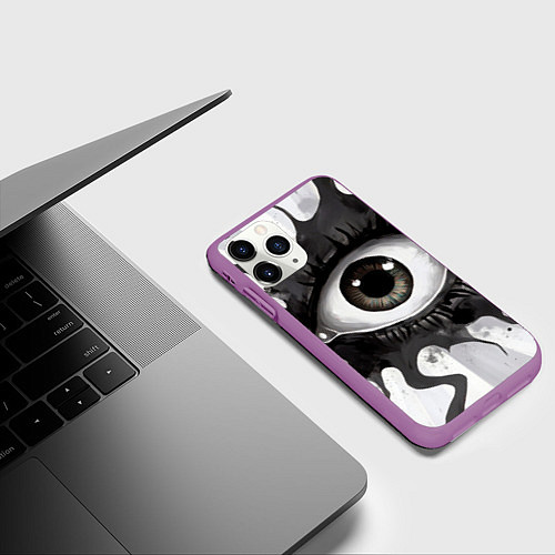 Чехол iPhone 11 Pro матовый Глаз и щупальца - психоделика / 3D-Фиолетовый – фото 3