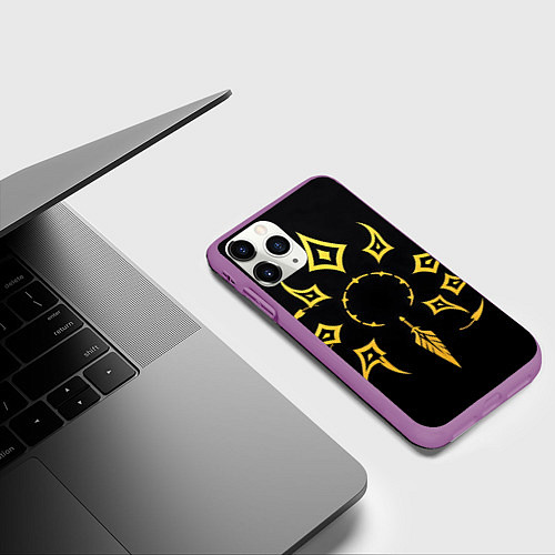 Чехол iPhone 11 Pro матовый Этнический паттерн на черном / 3D-Фиолетовый – фото 3