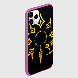 Чехол iPhone 11 Pro матовый Этнический паттерн на черном, цвет: 3D-фиолетовый — фото 2