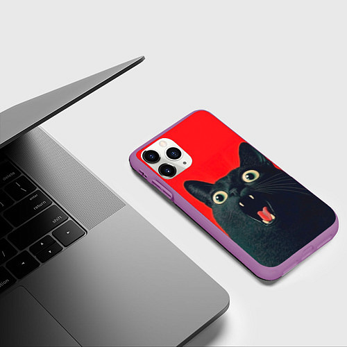 Чехол iPhone 11 Pro матовый Котик в шоке / 3D-Фиолетовый – фото 3