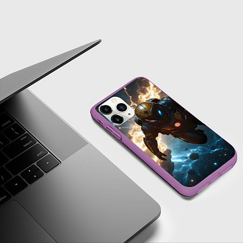Чехол iPhone 11 Pro матовый Астронавт на фоне туманности / 3D-Фиолетовый – фото 3