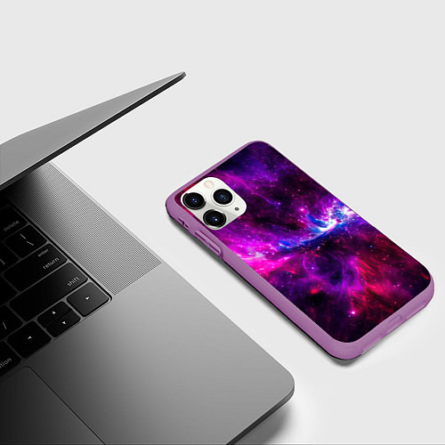 Чехол iPhone 11 Pro матовый Неоновый галактический космос / 3D-Фиолетовый – фото 3