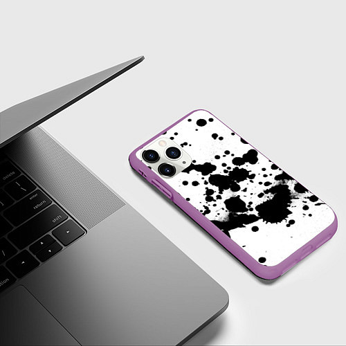 Чехол iPhone 11 Pro матовый Брызги черной краски / 3D-Фиолетовый – фото 3