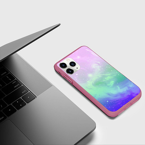 Чехол iPhone 11 Pro матовый Космический бледный розово-синий / 3D-Малиновый – фото 3