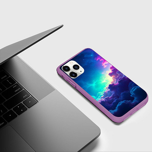 Чехол iPhone 11 Pro матовый Неоновые космические облака / 3D-Фиолетовый – фото 3