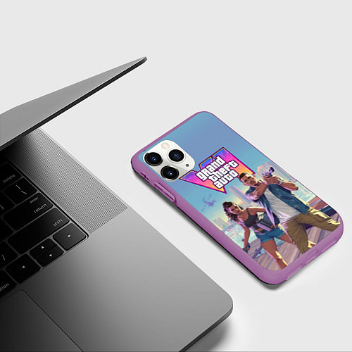 Чехол iPhone 11 Pro матовый Джейсон Дюваль и Лусия Каминос Gta 6 / 3D-Фиолетовый – фото 3