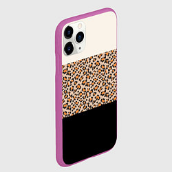 Чехол iPhone 11 Pro матовый Леопардовый паттерн с черной и бежевой полосой, цвет: 3D-фиолетовый — фото 2